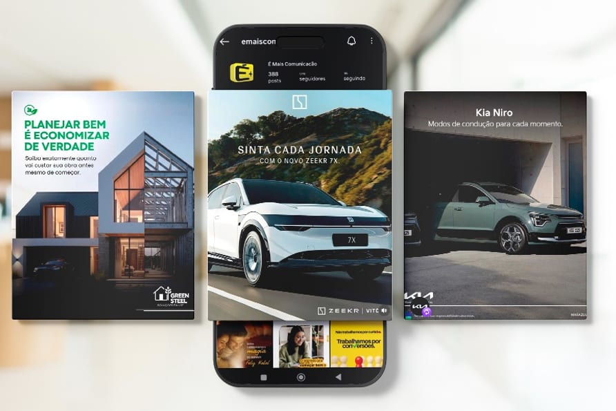 Criativos de redes sociais dos segmentos automotivo e imobiliário