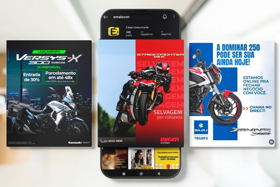 Criativos de redes sociais do segmento de motocicletas